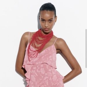 NWOT Zara Red Beaded Necklace Large